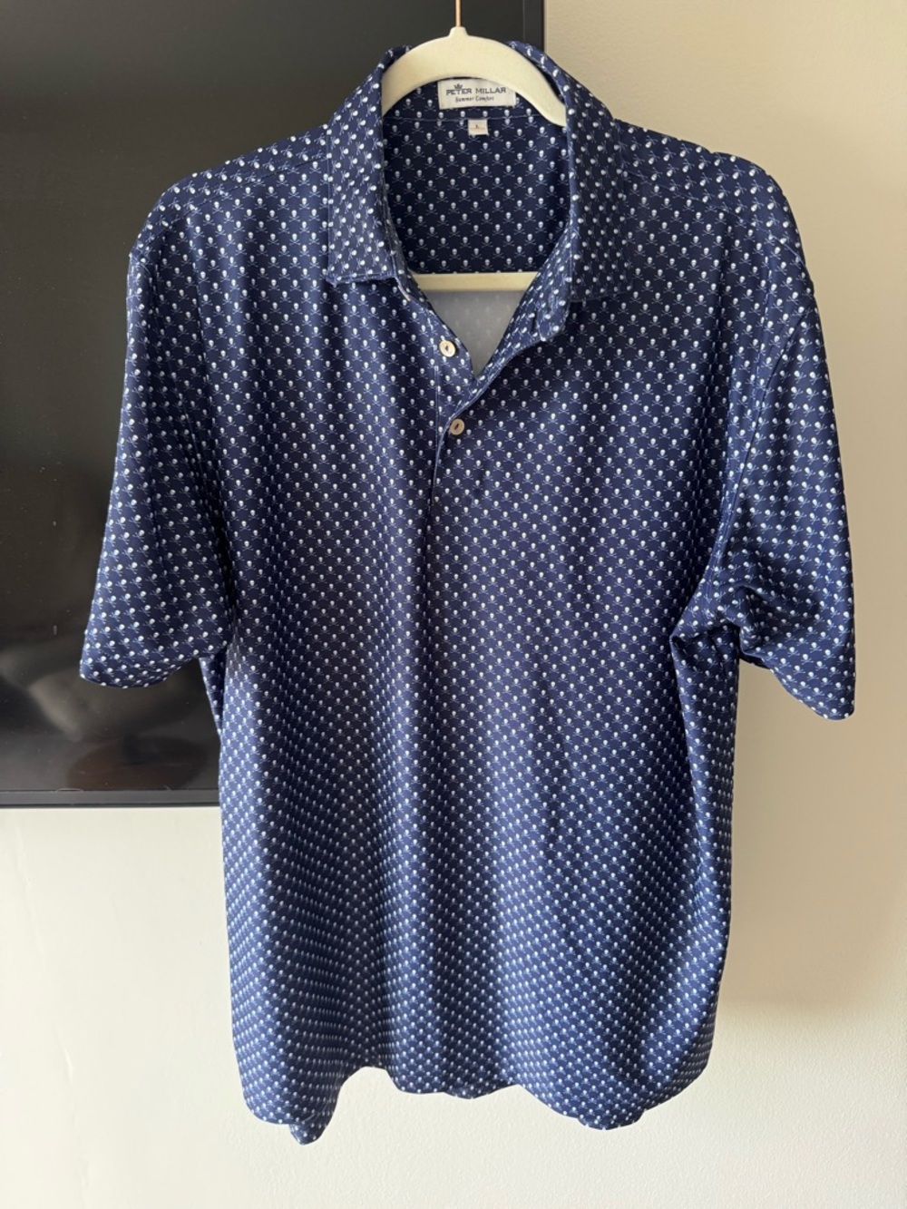 Peter Millar Navy & White Micro Dot Polo